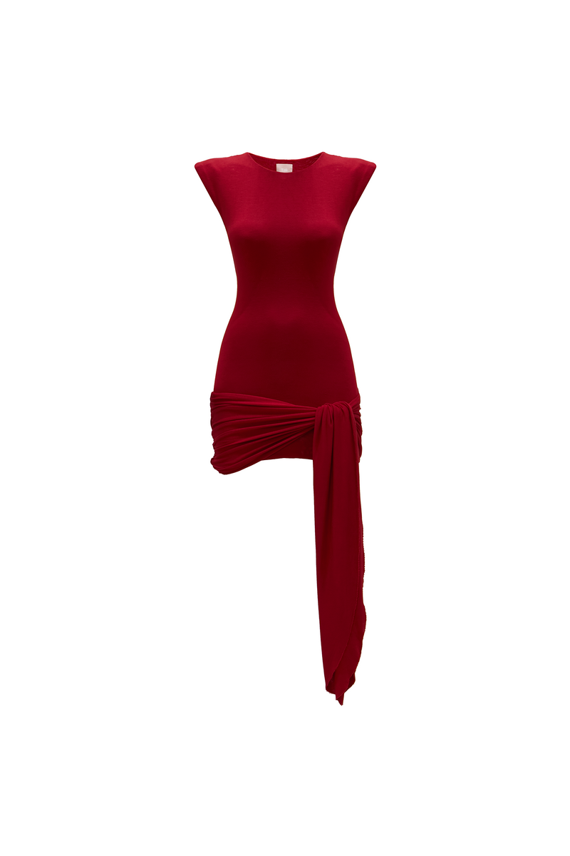 VESTIDO CURTO FAIXA QUADRIL MALHA VERMELHO (8720285171939)