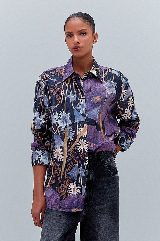 CAMISA LINHO ESTAMPA FLORAL ESCURA (8470122463459)