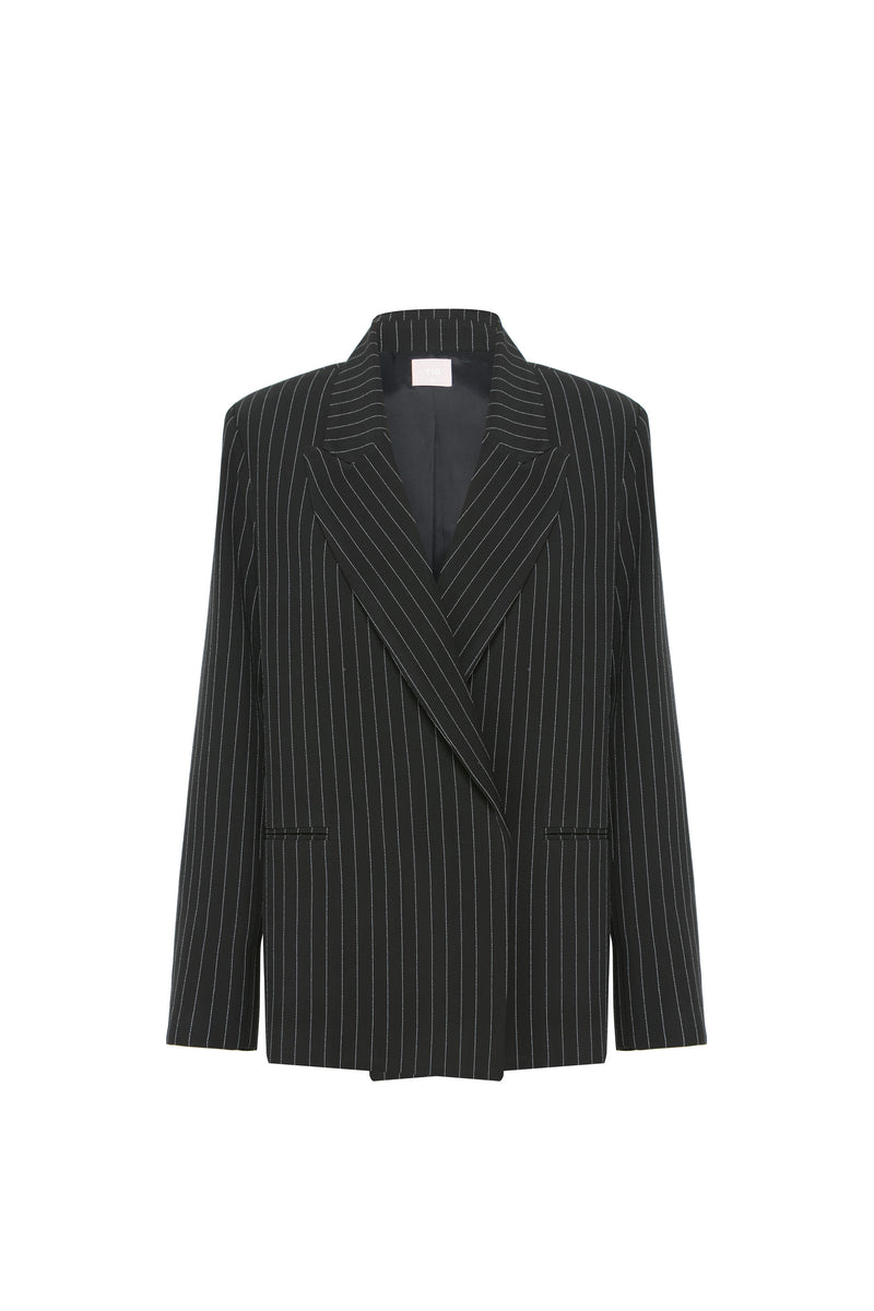 BLAZER ALFAIATARIA BOTÃO INVISÍVEL CREPE PATOU RISCA DE GIZ PRETO (8616964915427)