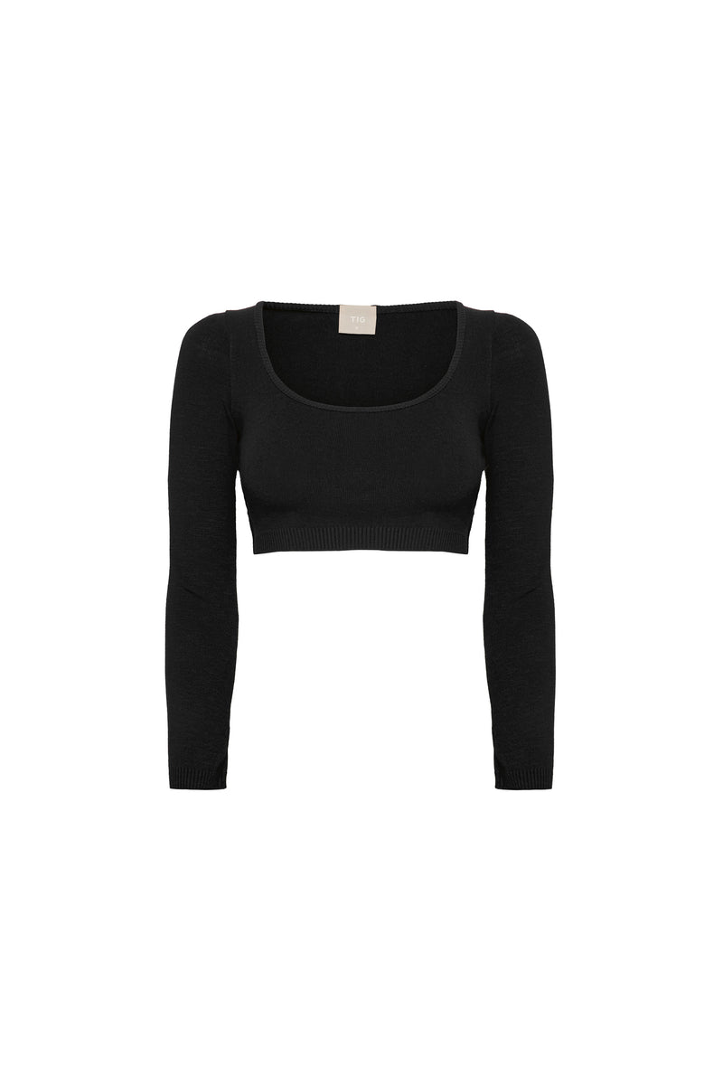 BLUSA CROPPED TRICOT MANGA LONGA PRETA (8257060274403)