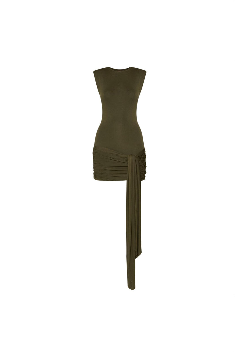 VESTIDO CURTO FAIXA QUADRIL MALHA VERDE MILITAR (8699451506915)