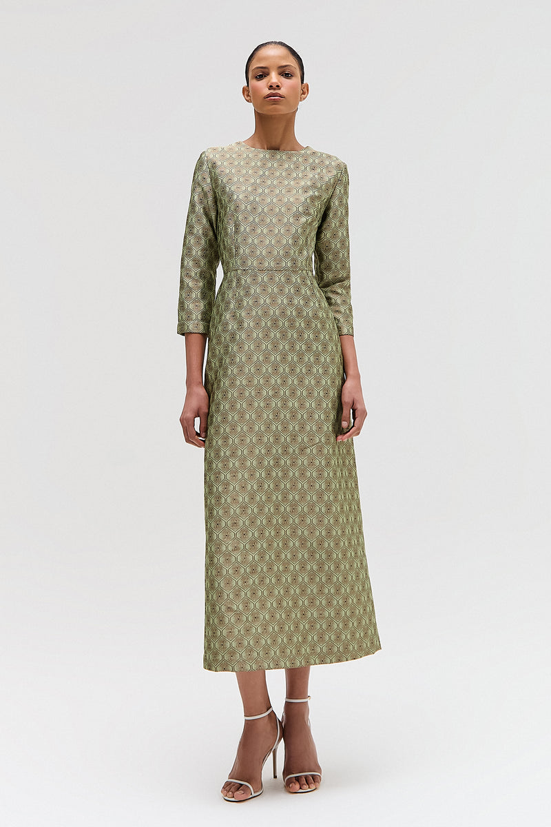 VESTIDO LONGO JACQUARD VERDE PISTACHE (8644105830627)