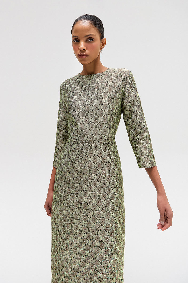 VESTIDO LONGO JACQUARD VERDE PISTACHE (8644105830627)