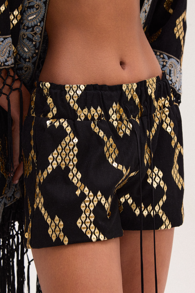 SHORTS JACQUARD DOURADO E PRETO (8720249356515)