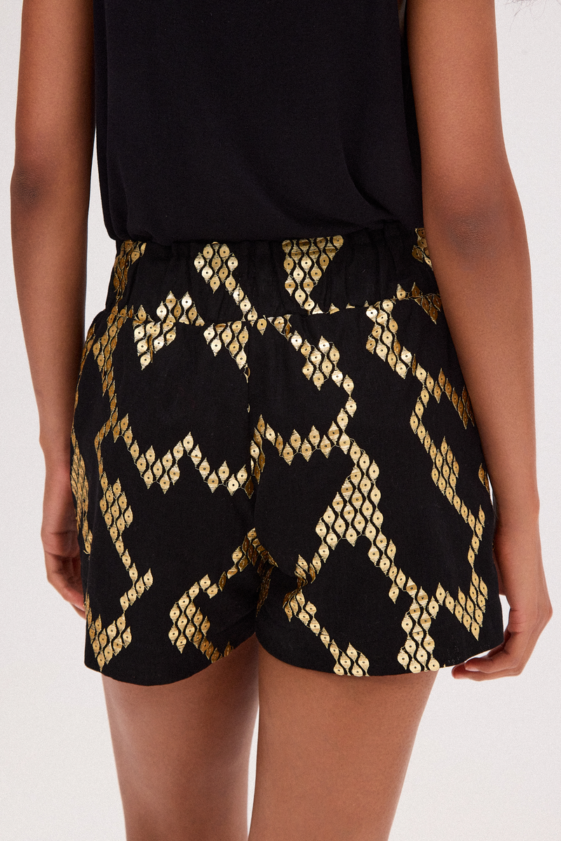 SHORTS JACQUARD DOURADO E PRETO (8720249356515)